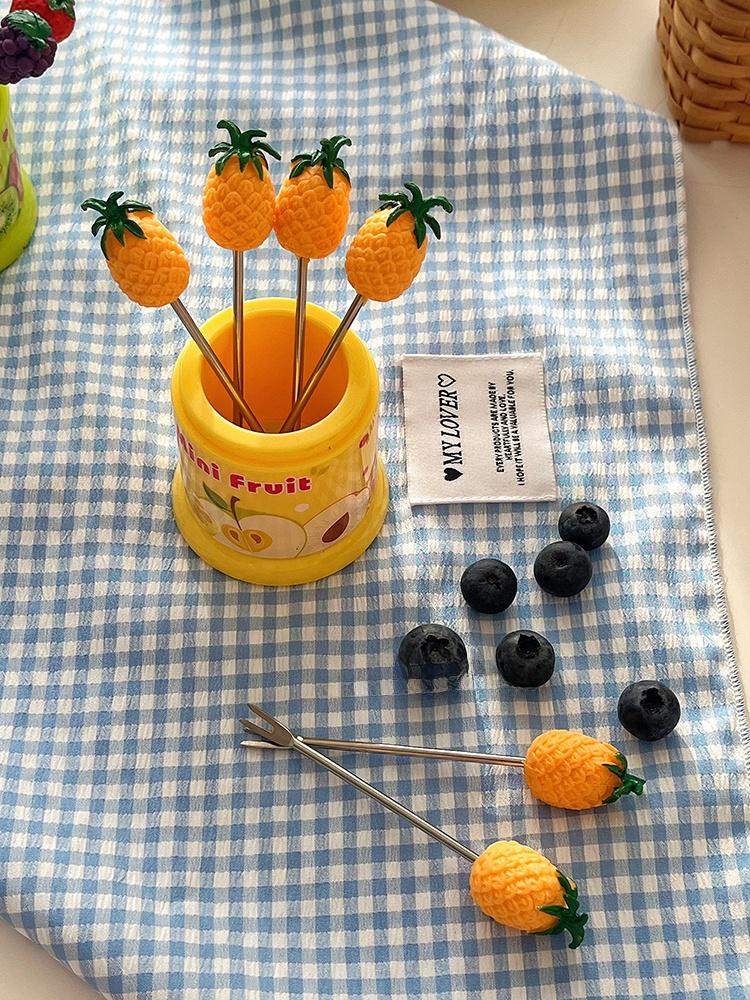 Creative Home Use Fruit Fork Set with Storage Can Stainl Steel Cake Fork Dert Small Fork Cute And Practical Dining Uten...