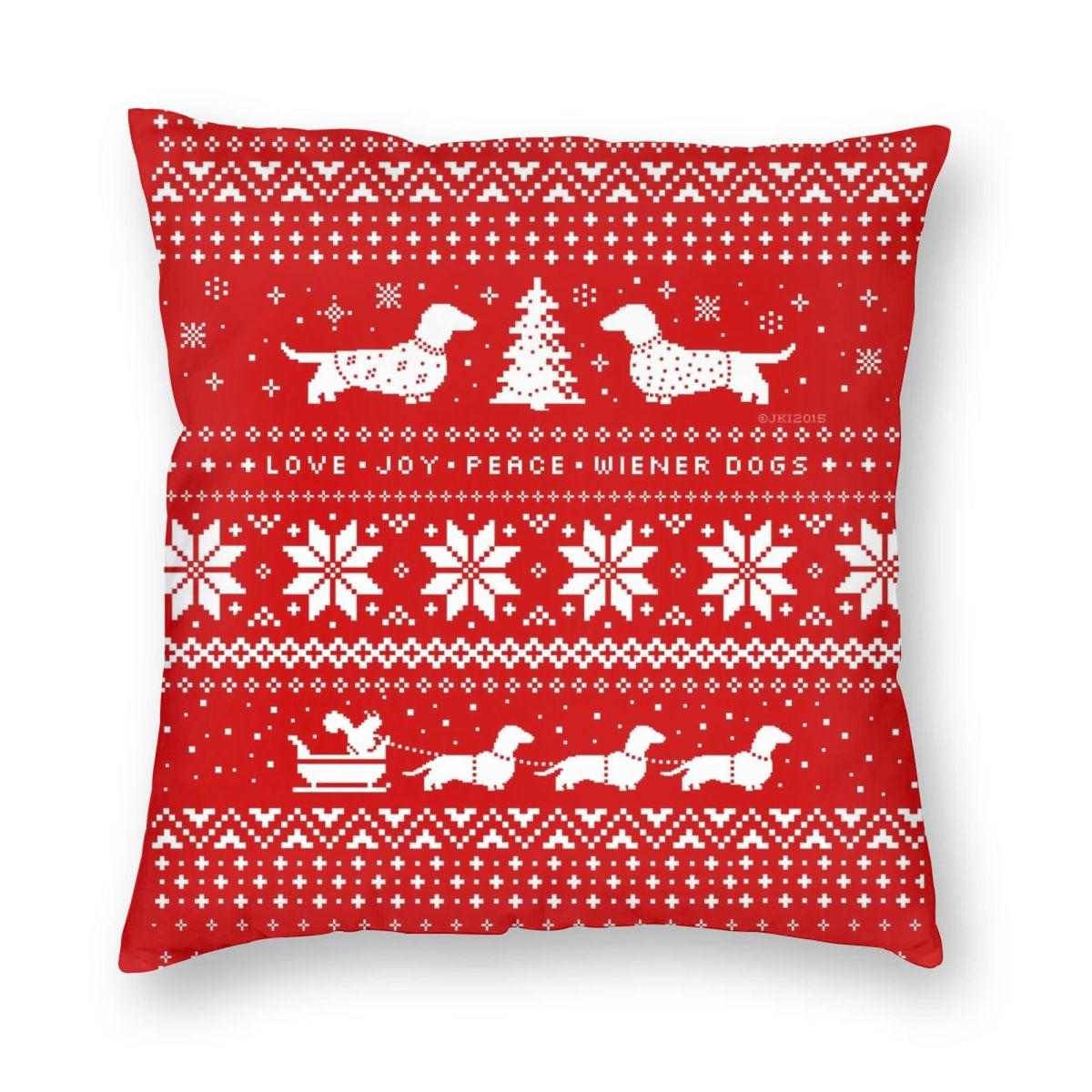 

Dachshunds Christmas Sweater Pillowcase Printing Polyester Cushion Cover Decorations Pillow Case Cover Home 45X45cm 12x12Inch