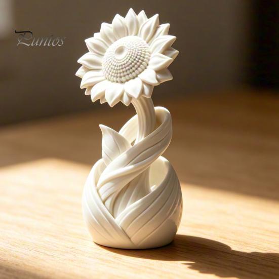 Matte Sunflower Tabletop Figurine 3D Printed Ornament, Nordic Style White Flower Desk Decor, Floral Statue Aesthetic Table Shelf Decoration,