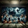 Spooky Cemetery Decor for Halloween, Haunted Cemetery Photo Backdrop In the Moonlight, Party Decoration, Banner5049