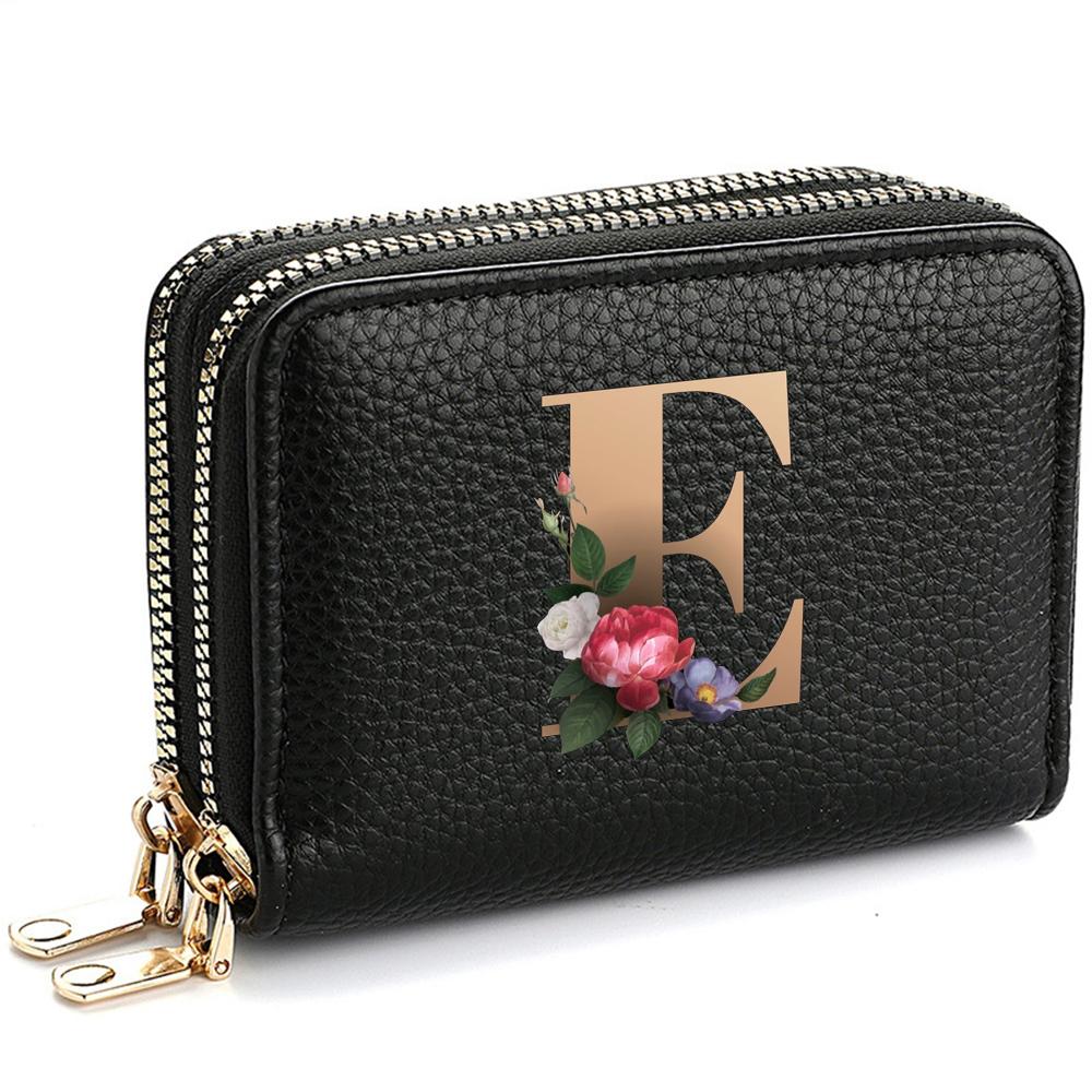 Portafoglio Portatessere da Donna, alla Moda, con Doppia Cerniera, Stampa di Lettere, Multi-Scomparto per Carte di Credito e Monete da Donna