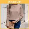 Casual Long Sleeve T Shirt With Embroidered Lace Panel For Spring Women