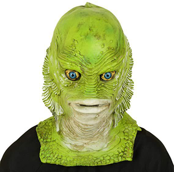 Latex Green Fish Monster Mask - Aquatic Creature Masquerade Headgear