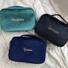 Velvet Cosmetics Bag Top Handle Travel Large Capacity Brushes Suede Makeup Vanity Case Custom Initials Name Gift