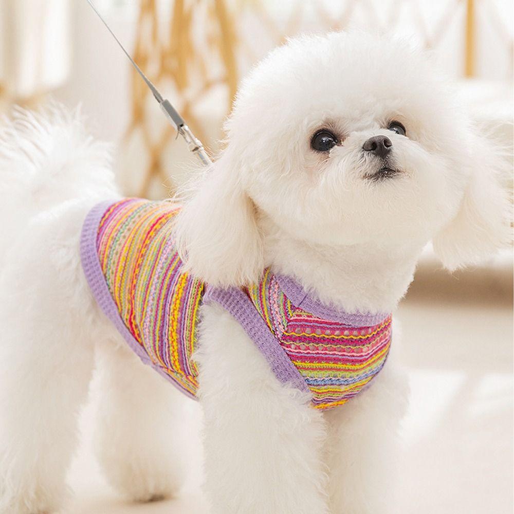 

Rainbow Striped Pet Mesh Vest Sleeveless Pet Pullover Fashion Dog T-shirt Pet Supplies XS фіолетовий