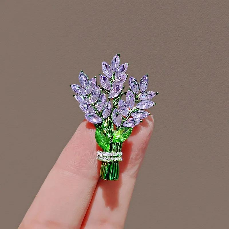 Exquisite Purple Lavender Brooch Women'S Brooches Crystal Rhinestone Bouquet Pins Clothing Coat Luxury Jewelry Girls Gift
