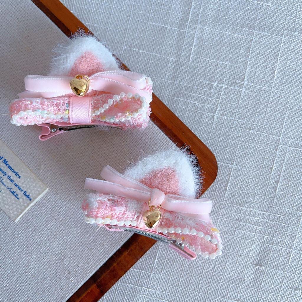 2pcs/set Adorable Cat Ear Bow Hair Clips Set for Kids Girl Sweet Cartoon Fury Hair Pin Gentle Grip for Baby Perfect Gift