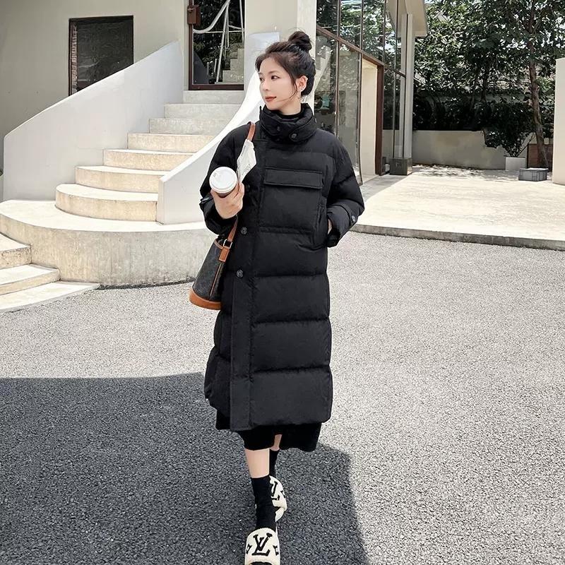

Женское зимнее пальто средней длины выше колена с утолщенным пуховым хлопком, новое корейское пальто из хлопка свободного кроя XL чёрный