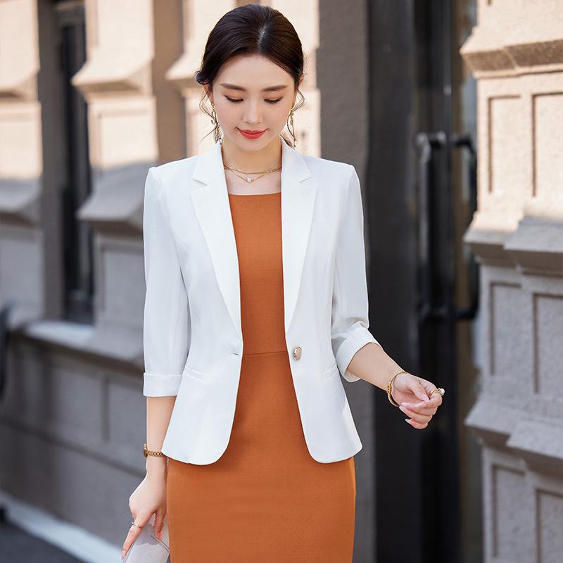 Set de fustă albă de toamnă pentru femei - Jachetă mică profesională și casual