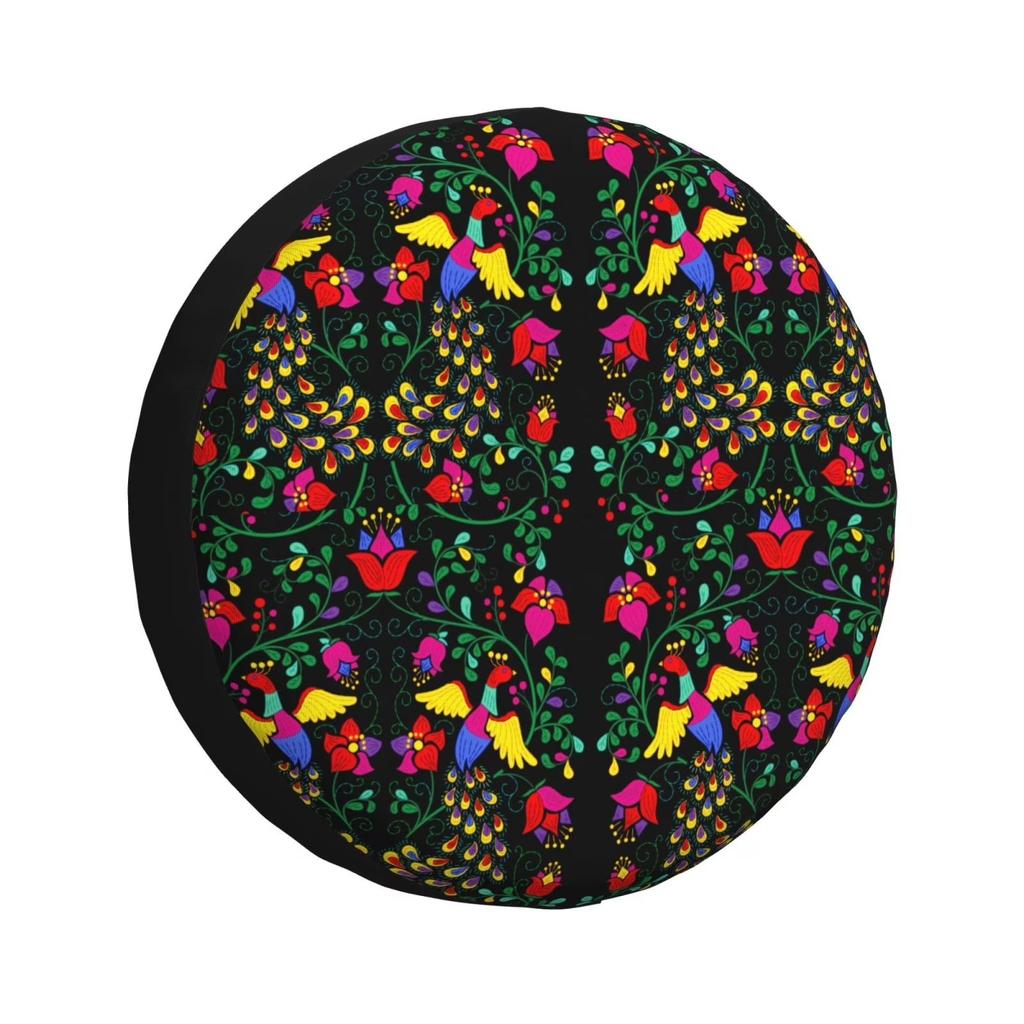 Mexican Flower Bird Pattern Spare Tire Cover Waterproof Outdoor Vehicle Protection