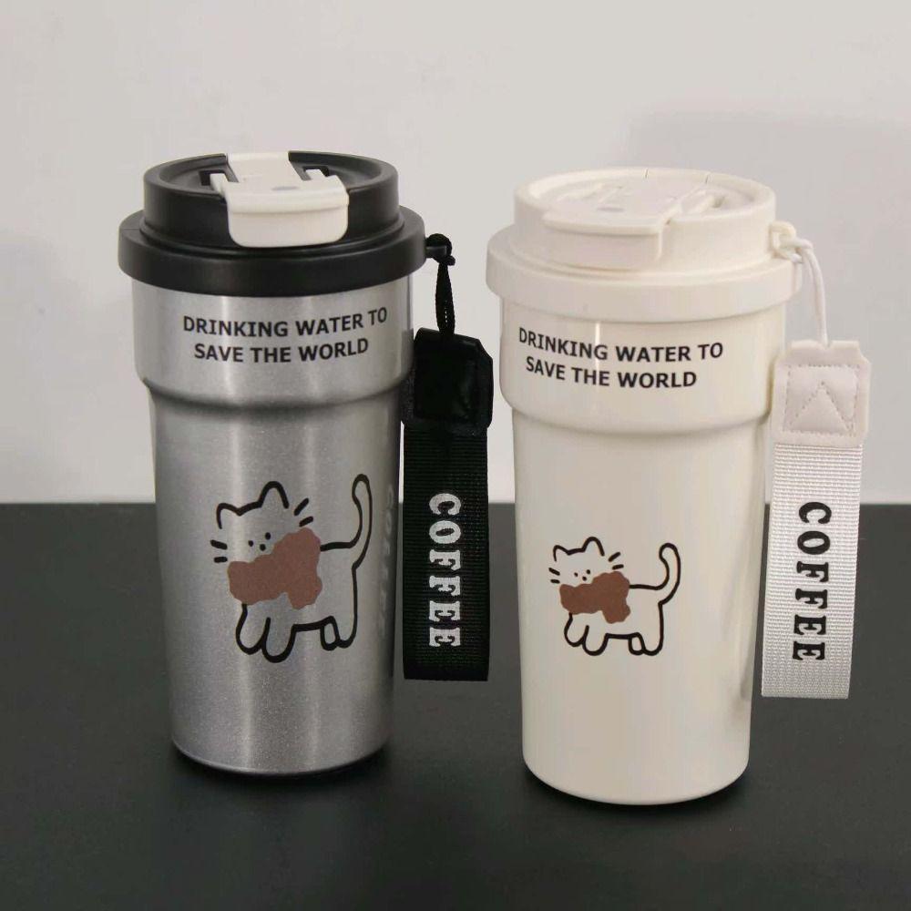 

500 мл Термочашка з нержавіючої сталі Дорожня кавова чашка Мила ізольована пляшка для води срібний