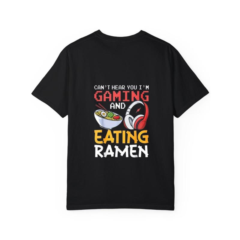 T-shirt met ronde hals Wit Gaming en Eten Ramen Grafisch met Koptelefoon en Kom Noedels Casual Kleding voor Gamers en Food Lovers
