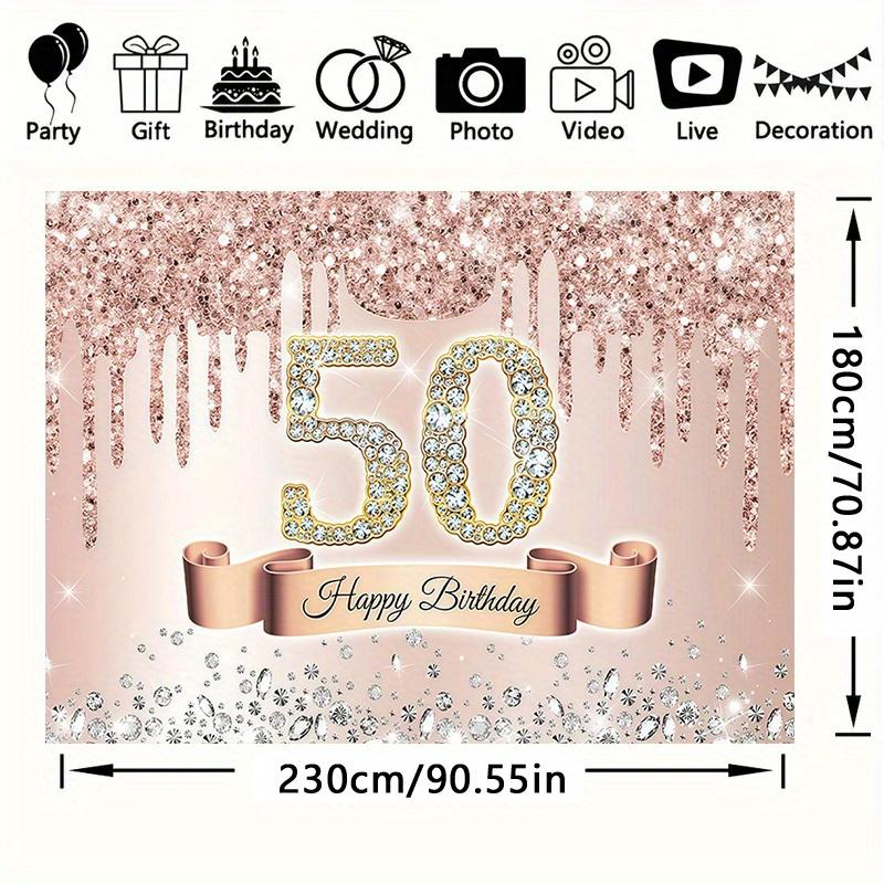 Large elegant rose gold 50th birthday backdrop, suitable for parties, birthdays, festivals and other occasions