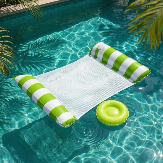 Galleggiante gonfiabile pieghevole per piscina con poggiatesta a righe, taglia estiva per adulti, amaca acquatica, 2 camere d'aria, sedia sdraio galleggiante per piscina, spiaggia, lago