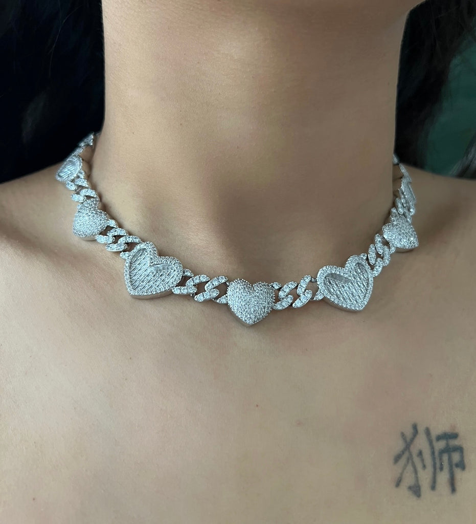 Heart Charm Necklace Pave 5A Cubic Zirconia Cuban Link Chain High Quality Hip Hop Ice Women Jewelry