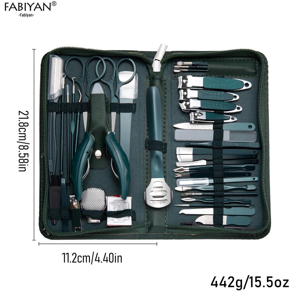 Stainless Steel Manicure Set with Nail Clippers, File, and Tools In Zipper Bag.