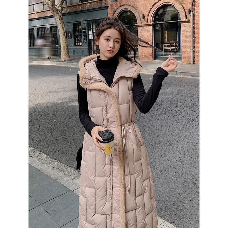 Herbst und Winter Kapuzen Baumwolle Damen Taille Knielang Mode verdickte Weste Oberbekleidung