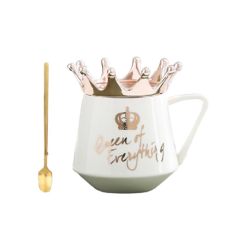 Crown Cover The Has A Spoon Porcelain Mug Handle Tea Coffee Household Water Cup