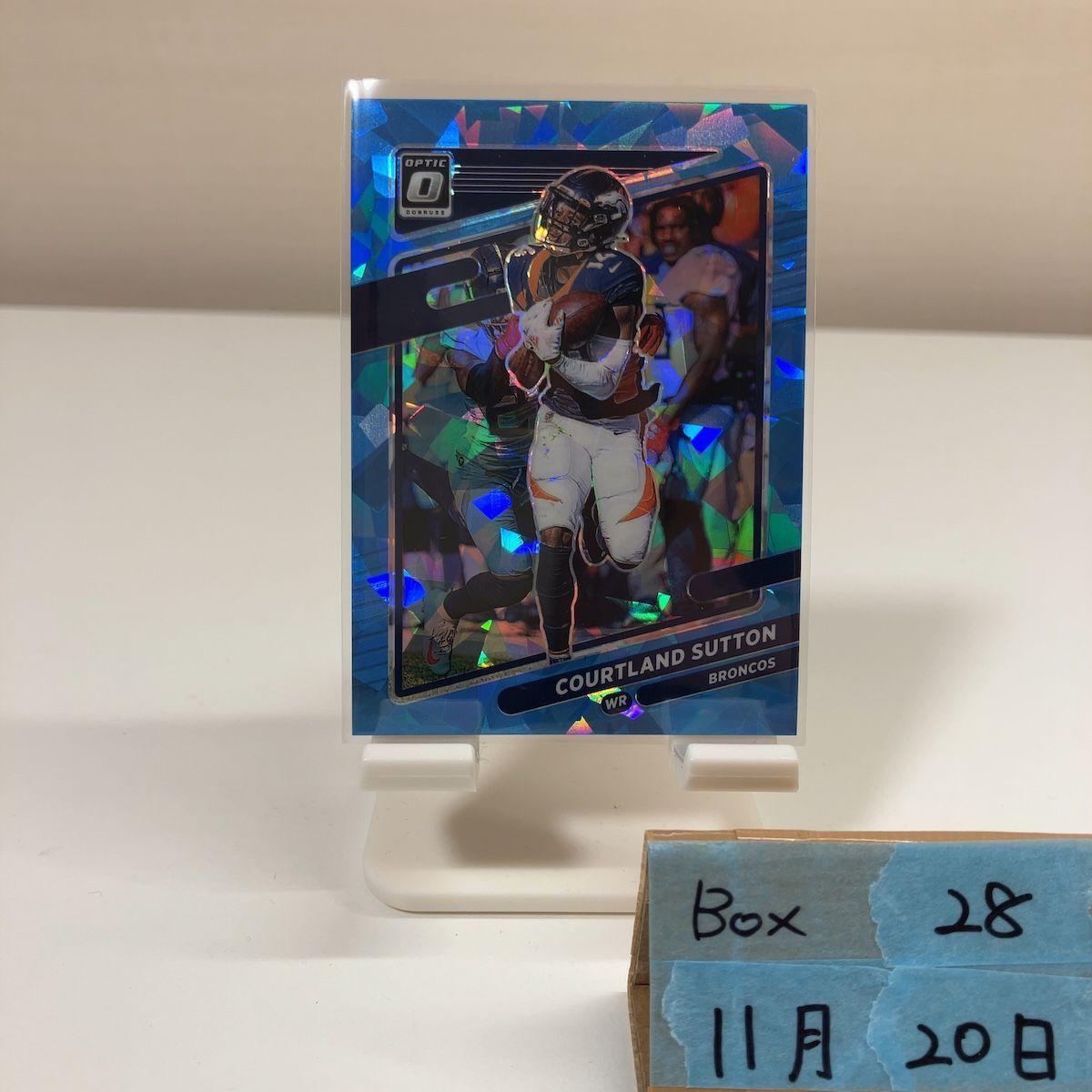 Used 2021 Panini Courtland Sutton 06/15 Denver Broncos Donruss Optic Blue Cracked Ice Prizm Card