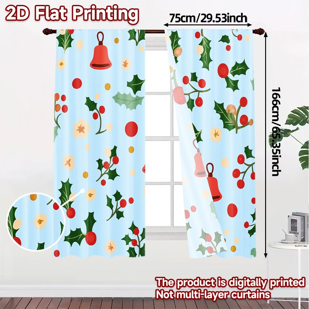 2pcs,Curtains Christmas Bells Holly (2) Contemporary Chic Curtains Machine Washable Fabric Curtains Thermal Insulation, and Room