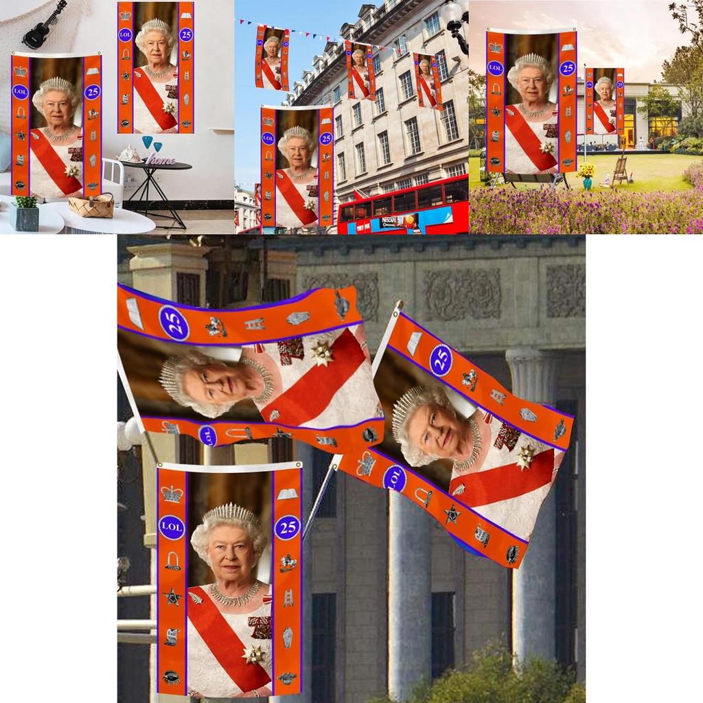 Premium Queen Elizabeth II Platinjubiläum Flaggenbanner Elegante Trauerdekoration für Zuhause und Garten