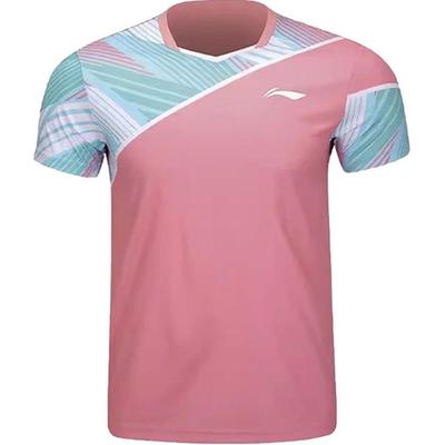 Li Ning Sports Badminton Training Schnelltrocknend Atmungsaktiv Lässig Kurzarm T-Shirt Unisex Oberteile Zhu-Kui-Pink AAYU153-4