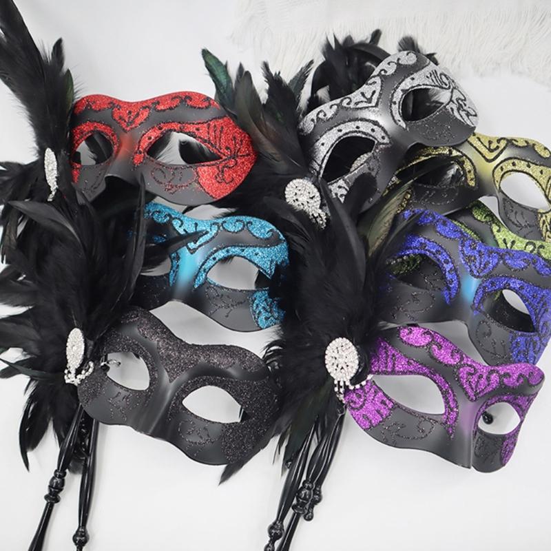 Venetian Masquerade Masks Halloween Mardi Gras Masks with Stick Ball Party Masks