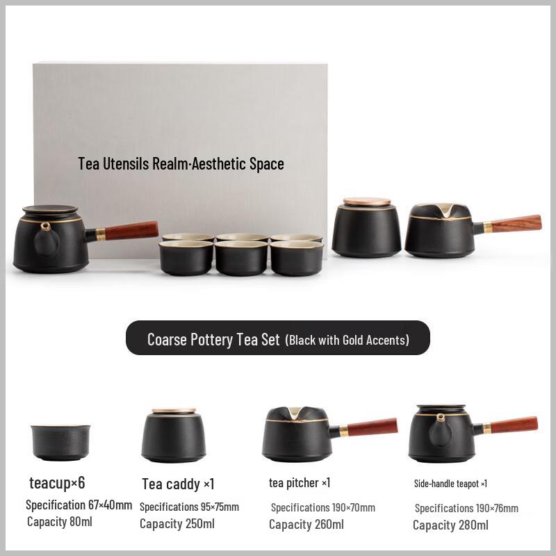 Ink Black Pottery Kung Fu Tea Set with Tea Tray