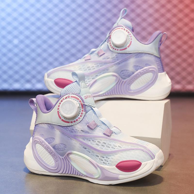 Girls Shoes Sneakers Summer 2025 New Mesh Breathable Children's Non-slip Basketball Shoes Older Children's Wear-resistant Running Shoes
