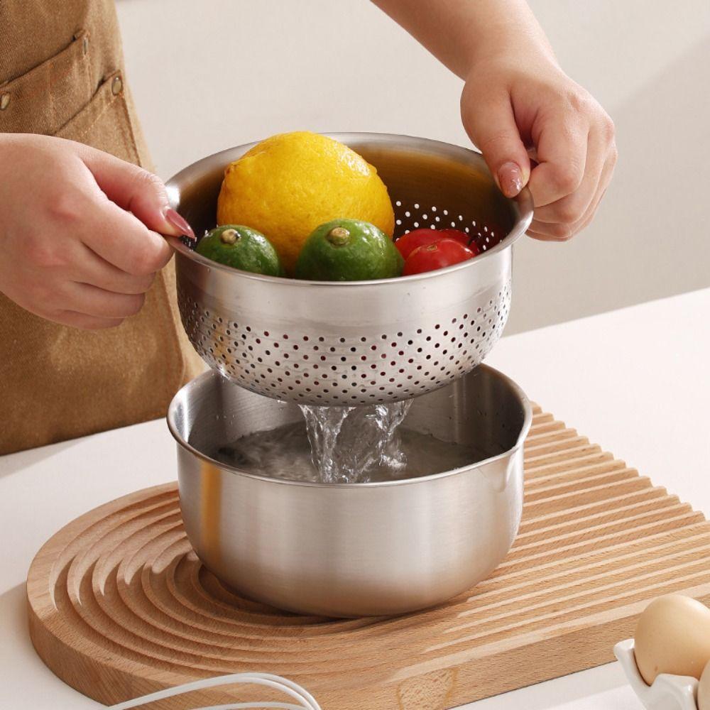 304 Stainless Steel Vegetable Washing Basin Detachable Fruit Strainer Basin Mixing Bowl Salad