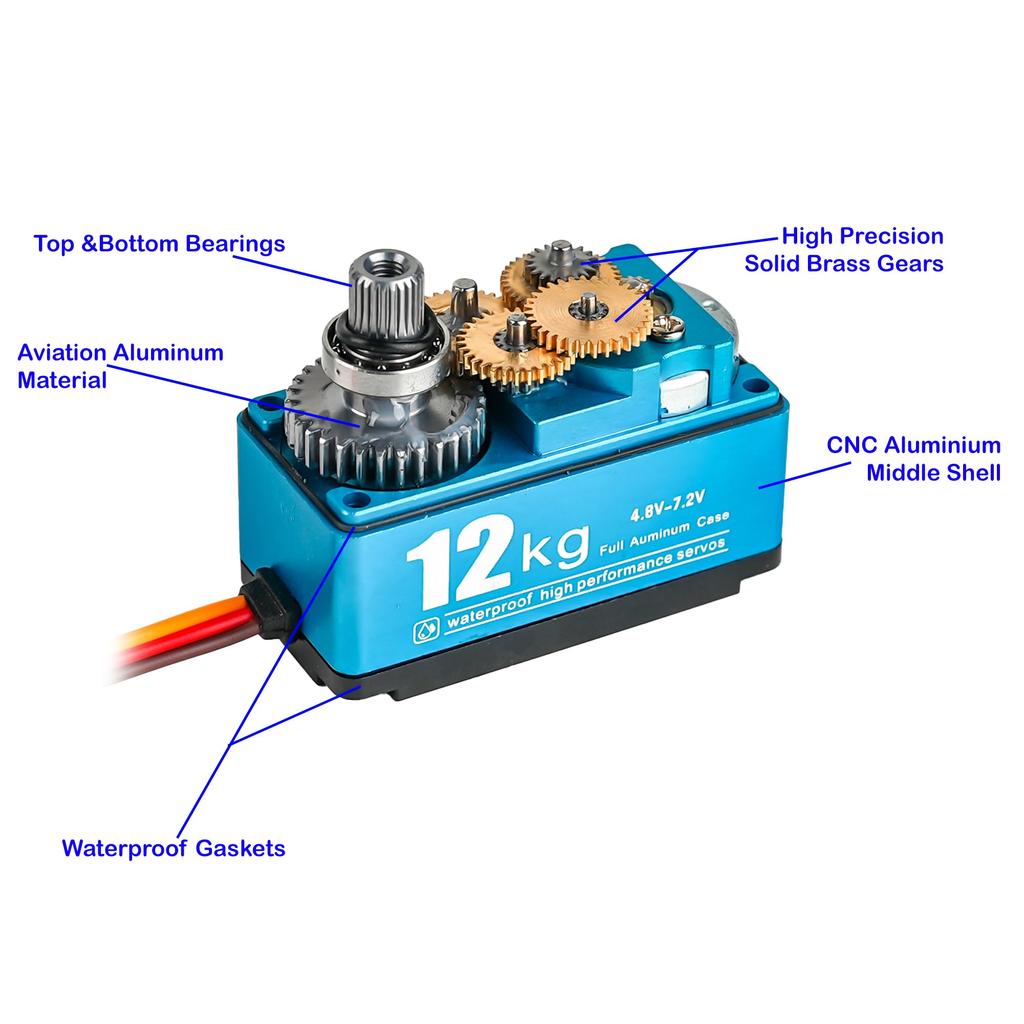 DIYmall 12KG Digital Servo, High Torque, Full Metal Gear, 180 Degree, 7.4V, Waterproof, for Robot RC Cars (1/10, 1/8 Scale)