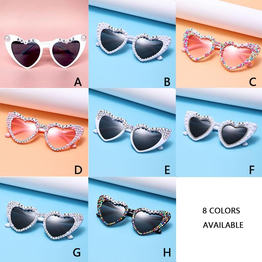 Heart-shaped Frame Pearl Decoration Sunglasses English Letters Sun-Protective Travel Glasses Colorful Bride Eyewear