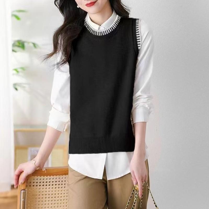 

QICED трикотажный жилет для женщин весна и осень короткий жилет без рукавов с верхом и низом застежка для рубашки для женщин трикотажные жилеты Uniform size чёрный