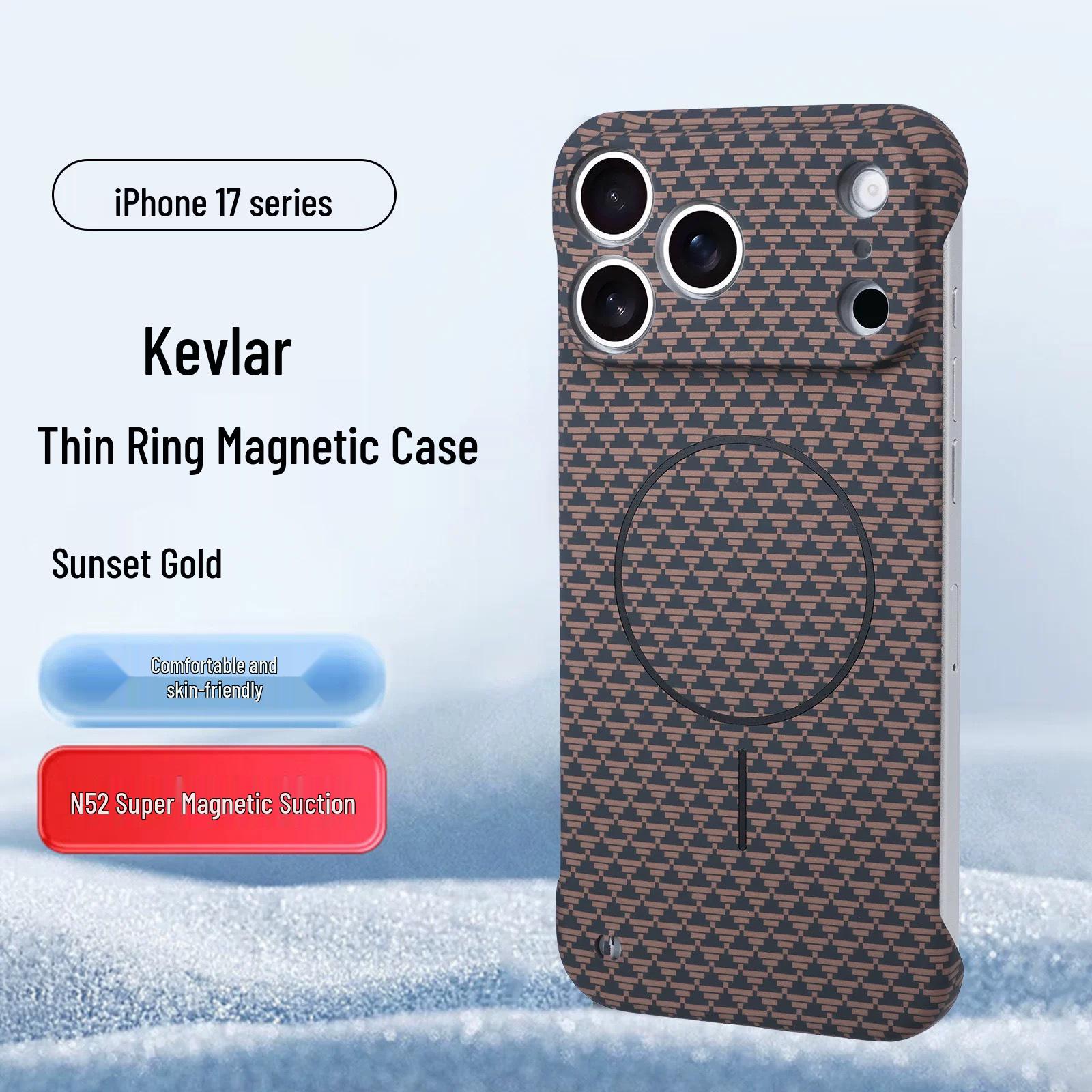 

iPhone 17 Slim Ring Magnetic Kevlar Case for Apple 16 Pro Max - Skin-Feel Borderless Protection iPhone 14 Pro