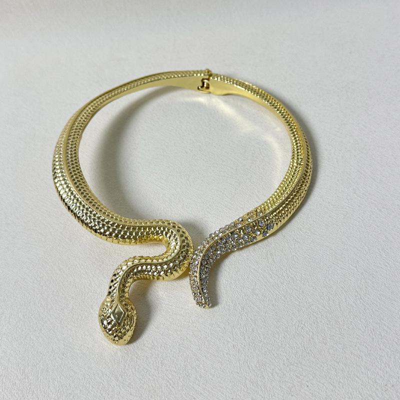 Tooxika Exaggerated Personality Diamond Encrusted Snake Opening Elastic Collar Fashion Temperament Necklace