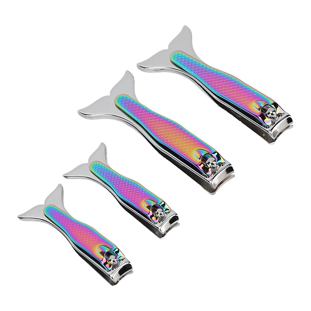 4pcs Fishtail Nail Clipper Set Stainless Steel Electroplated Accurate Cutting Long Handle Portable