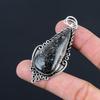 Natural Black Fossil Coral Gemstone Pendant 925 Sterling Silver For Women