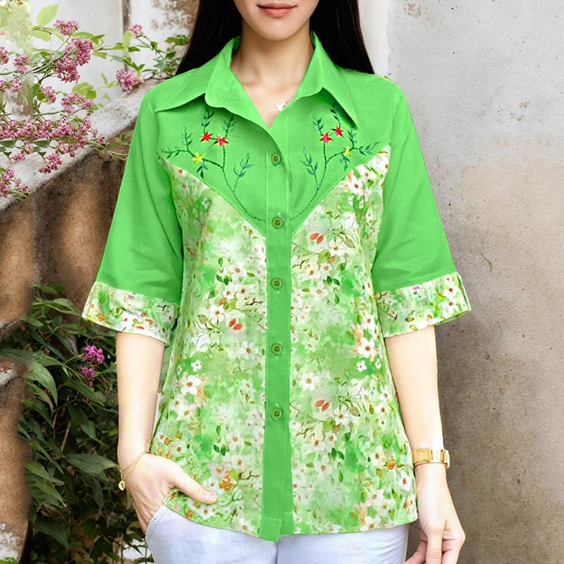 

ZANZEA Женская повседневная блузка с отложным воротником, рукавом три четверти, свободного кроя, с цветочным принтом 5XL зелёный