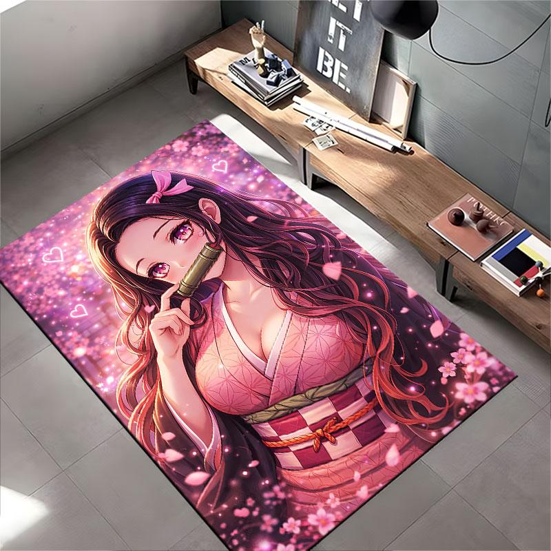 Anime Girl with Sakura Theme suitable as a non-slip mat for the living room or bedroom sofa