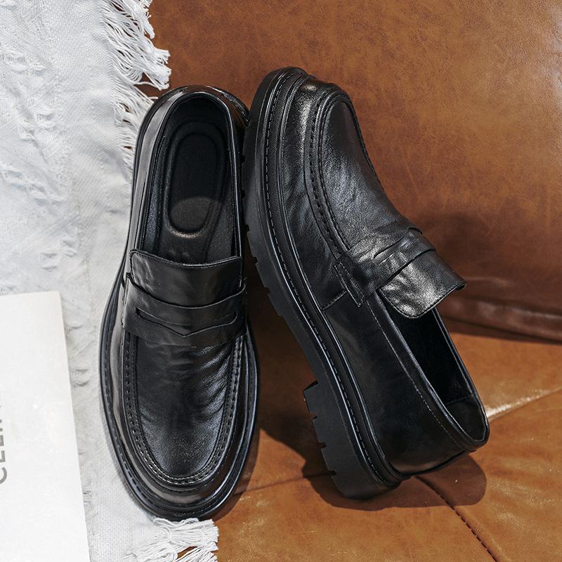 Pantofi mici de nișă din piele Pantofi în stil britanic Pantofi pentru bărbați de mărime mare, cu talpă groasă, cu o singură pedală 45 Pantofi pentru bărbați simple 3512-T