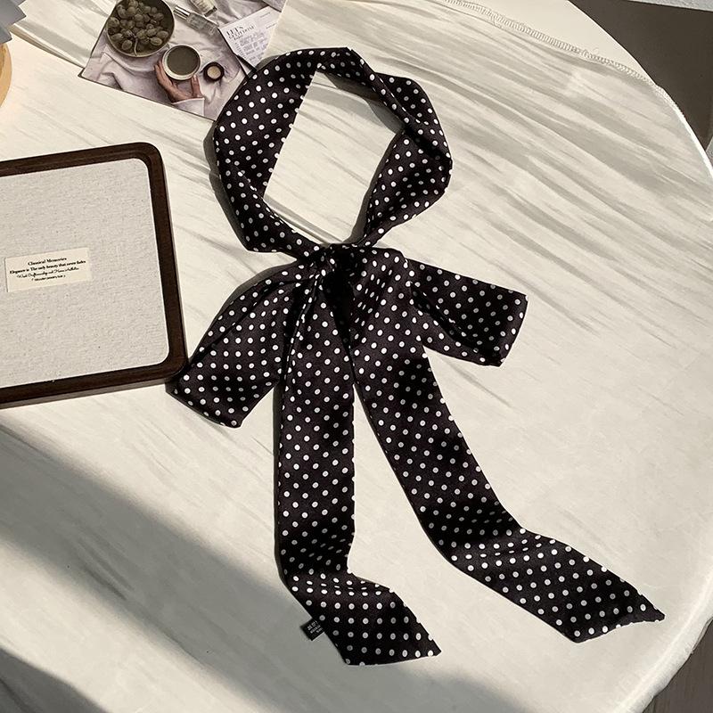 Wind 190 Polka Dots Slender Narrow High-end Small Tie Tied Hair Belt Silk Scarf Women's Streamer Bag Strap