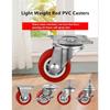 4 Pcs/Lot 1.5/2/2.5/3 Inch Casters M8/M10 Screw Fixed/Universal/Brake Wheels Silent Coffee Table Pulley Light Furniture Red PVC