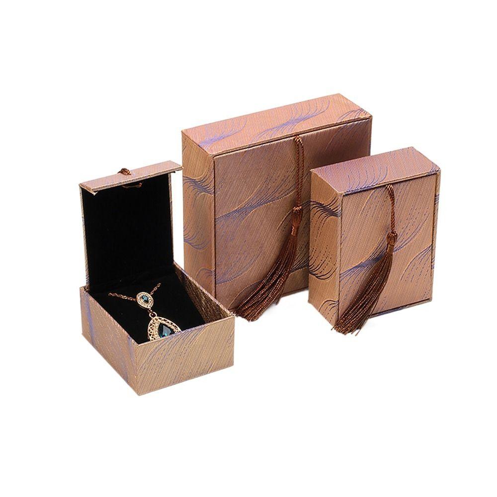 Linen Tassel Jewelry Box Chinese Style Ring Gift Box Vintage Jewelry Packaging Box  Wedding