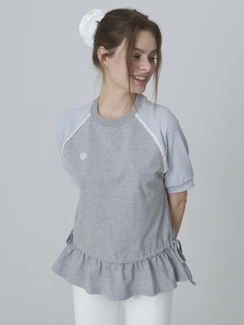 Adore Bell Patch Dot Frill Raglan Tee - Gray Free