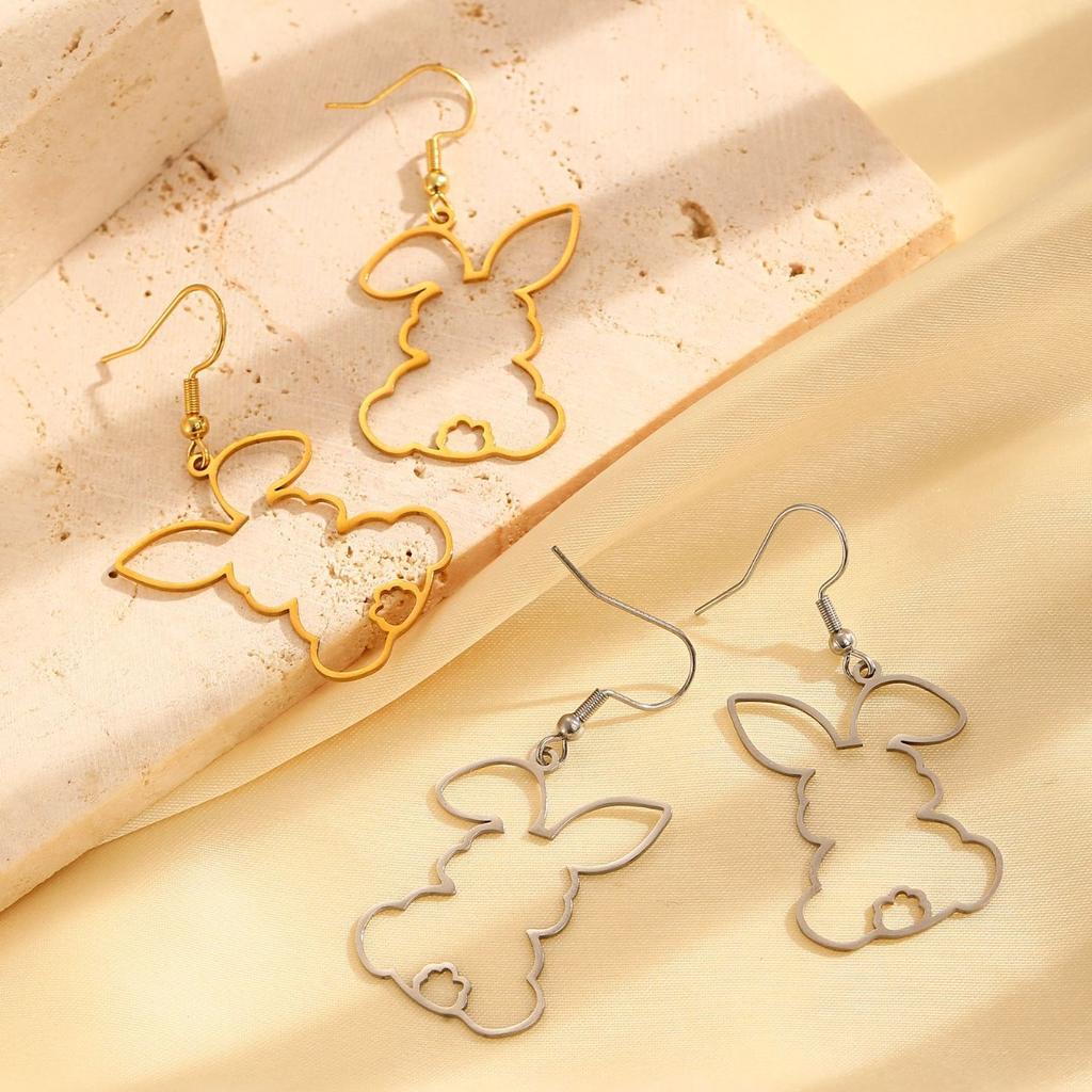 Hollow Outline Rabbit Dangle Hoop Earrings Cute Animal Shape Drop Ear Jewelry for Women Daily Holiday Decor
