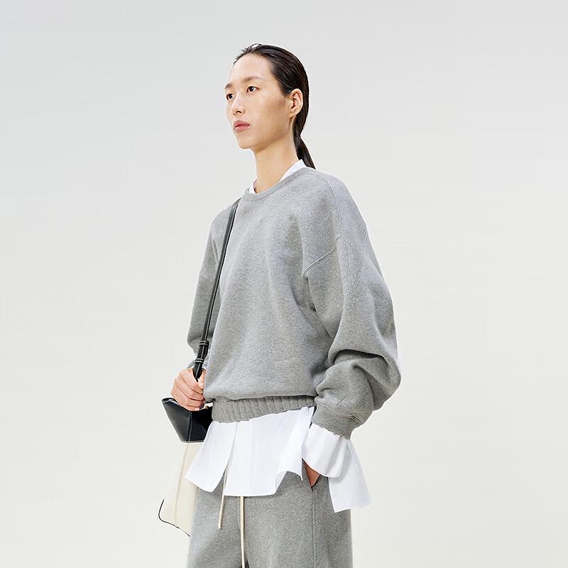 LESS 2025 Spring Cotton Crewneck Pullover Sweatshirt