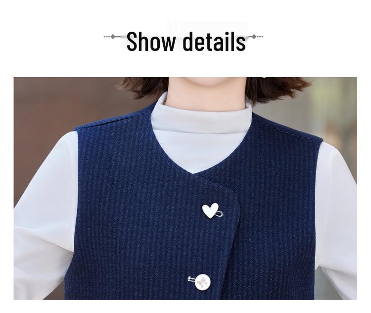 Hong Kong Retro Fashion Denim Blue Women's Set: 2025 Spring/Autumn Striped Patchwork Jacket & Wide-Leg Pants Two-Piece