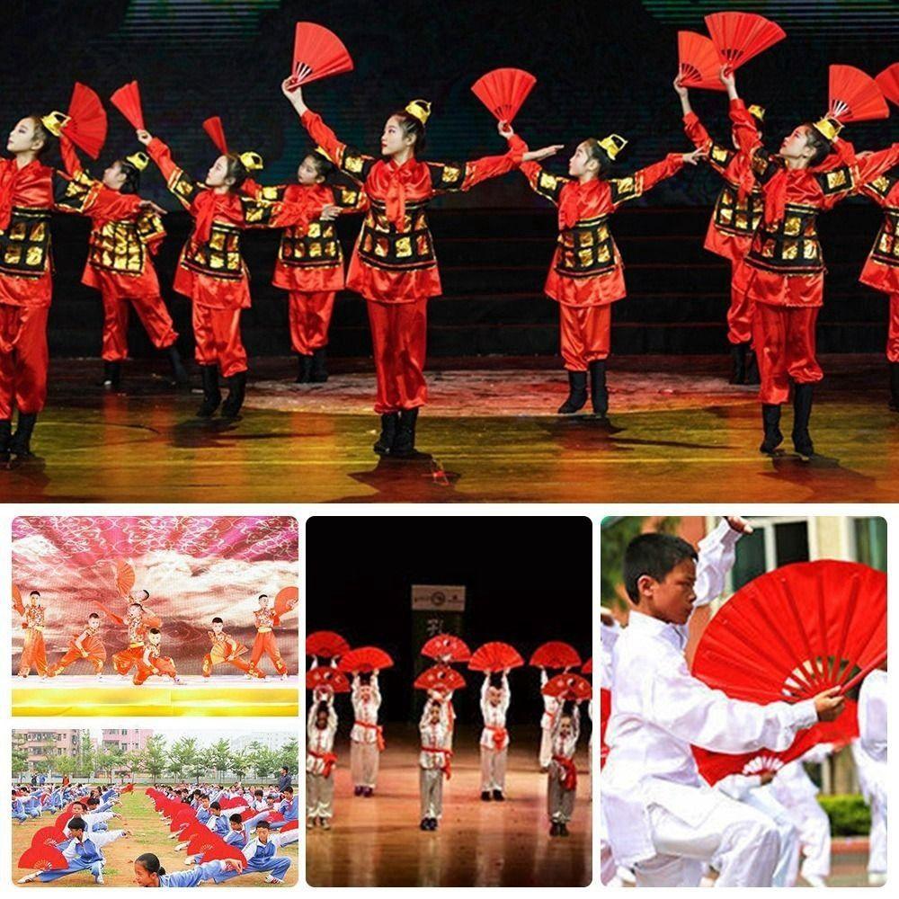 33cm Chiński Tai Chi Joga Kung Fu Wachlarz Plastikowa Kość Ręczny Składany Wachlarz Sceniczny Dekoracja Weselna Imprezowa