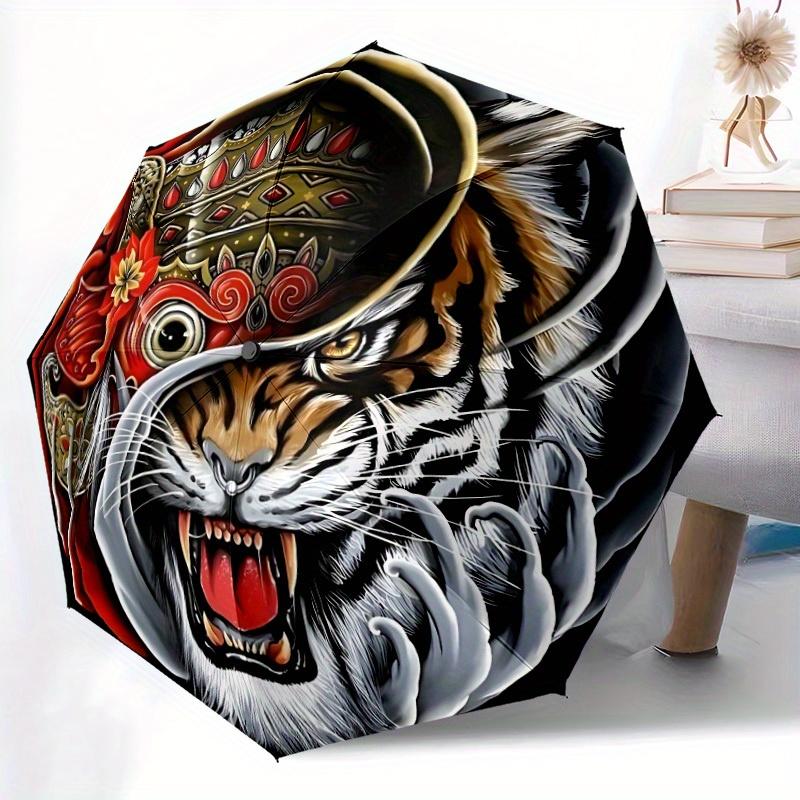 1pc Tiger Mask Automatic Opening/closing Umbrella, Reinforced 8-Rib Construction, Compact Travel Umbrella Yy250808135
