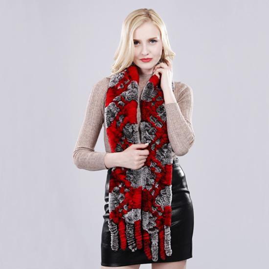 New Arrival Russian Women Real Rex Rabbit Fur Scarves Ladies Winter Natural Rex Rabbit Fur Scarves Knit Tassel Real Fur Shawls